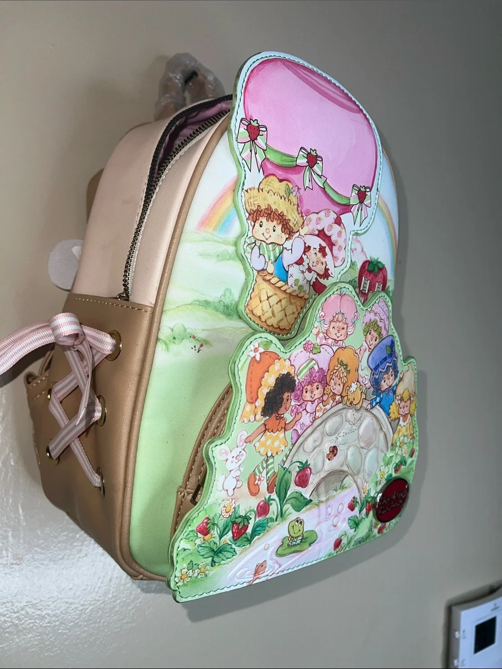 Cute Pink Character Kids Backpack with Pastel Scene